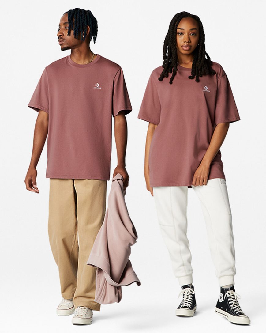 Converse Go-To Embroidered Star Chevron Standard Fit T-Shirts Dame Burgunder | 086PHEDMG