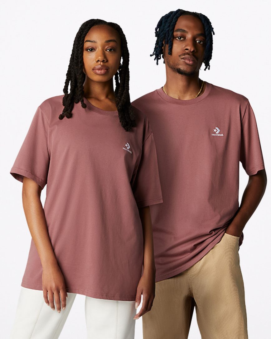 Converse Go-To Embroidered Star Chevron Standard Fit T-Shirts Dame Burgunder | 086PHEDMG