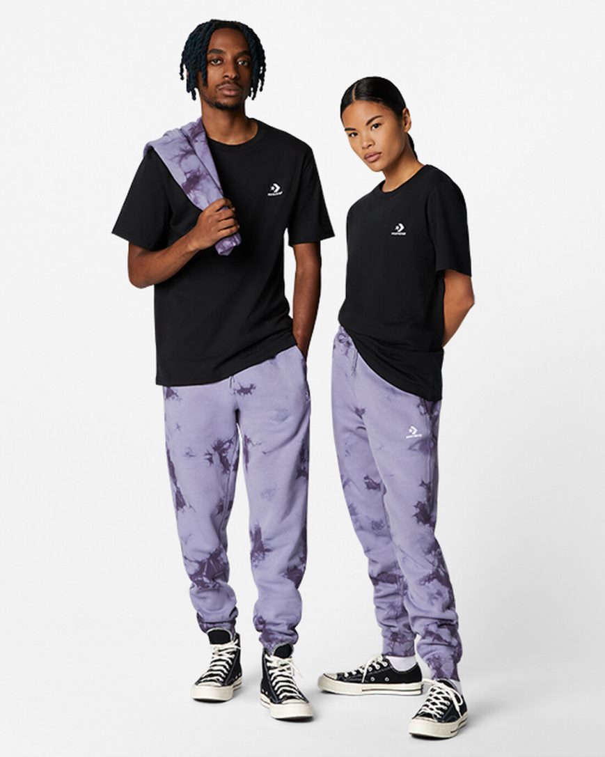 Converse Go-To Embroidered Star Chevron Standard Fit T-Shirts Dame Svarte | 140AGUMDK