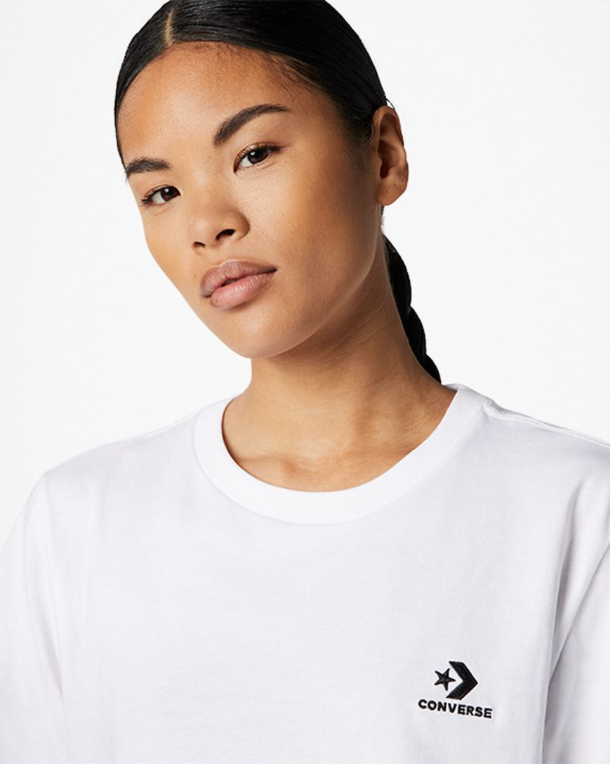 Converse Go-To Embroidered Star Chevron Standard Fit T-Shirts Dame Hvite | 160MFGZLR