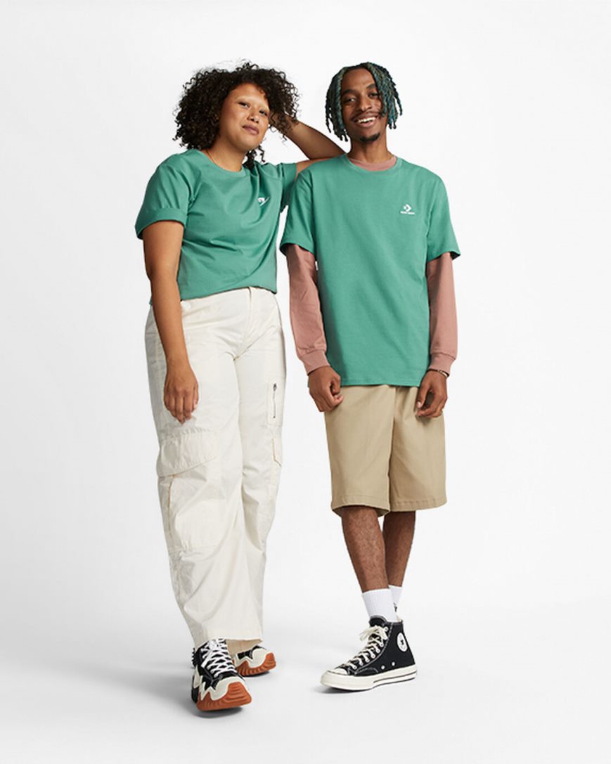 Converse Go-To Embroidered Star Chevron Standard Fit T-Shirts Dame Grønn | 169FHMOAJ