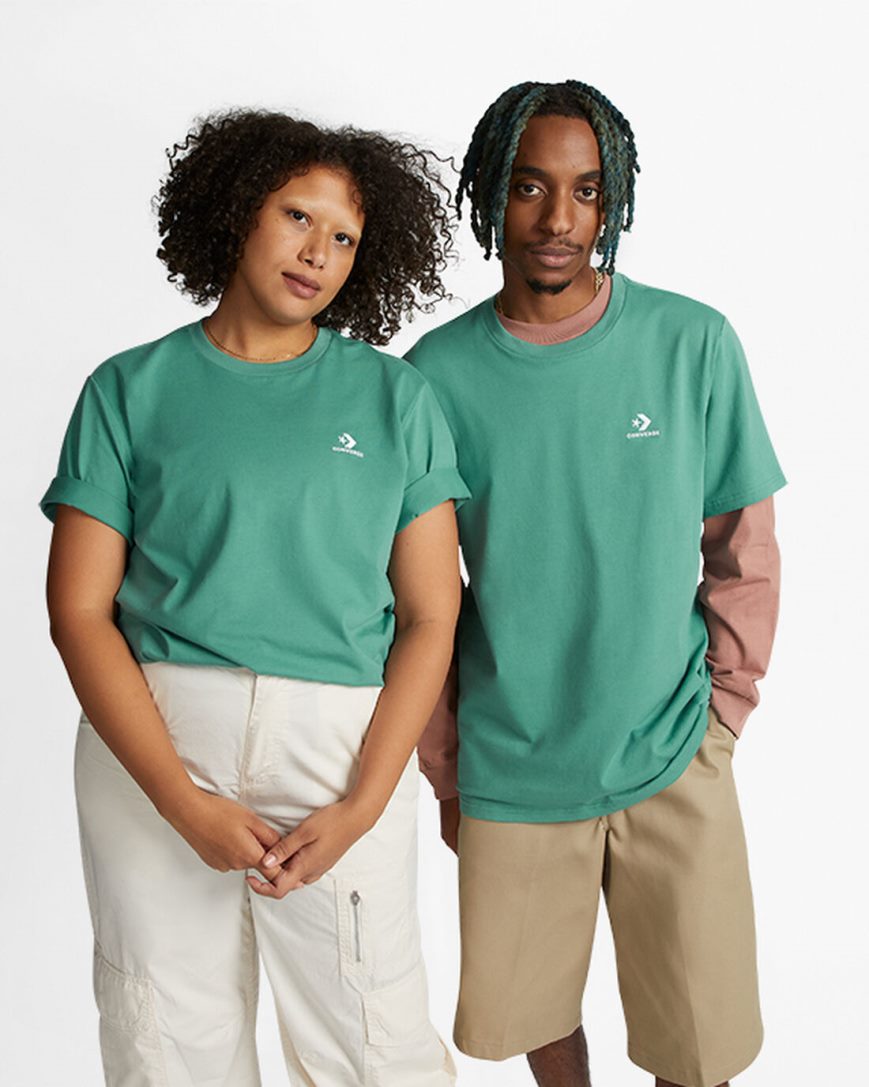 Converse Go-To Embroidered Star Chevron Standard Fit T-Shirts Dame Grønn | 169FHMOAJ