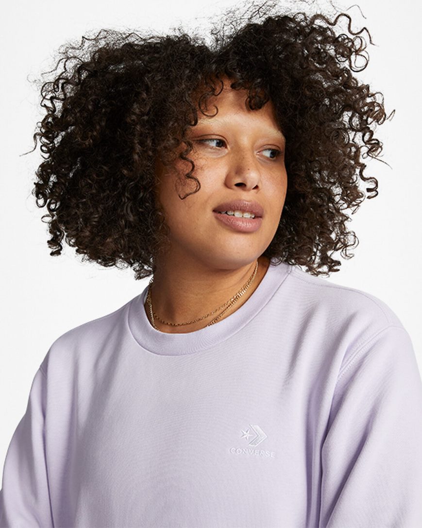 Converse Go-To Embroidered Star Chevron Standard Fit Fleece Crew Gensere Herre Lilla | 256OQVLMB