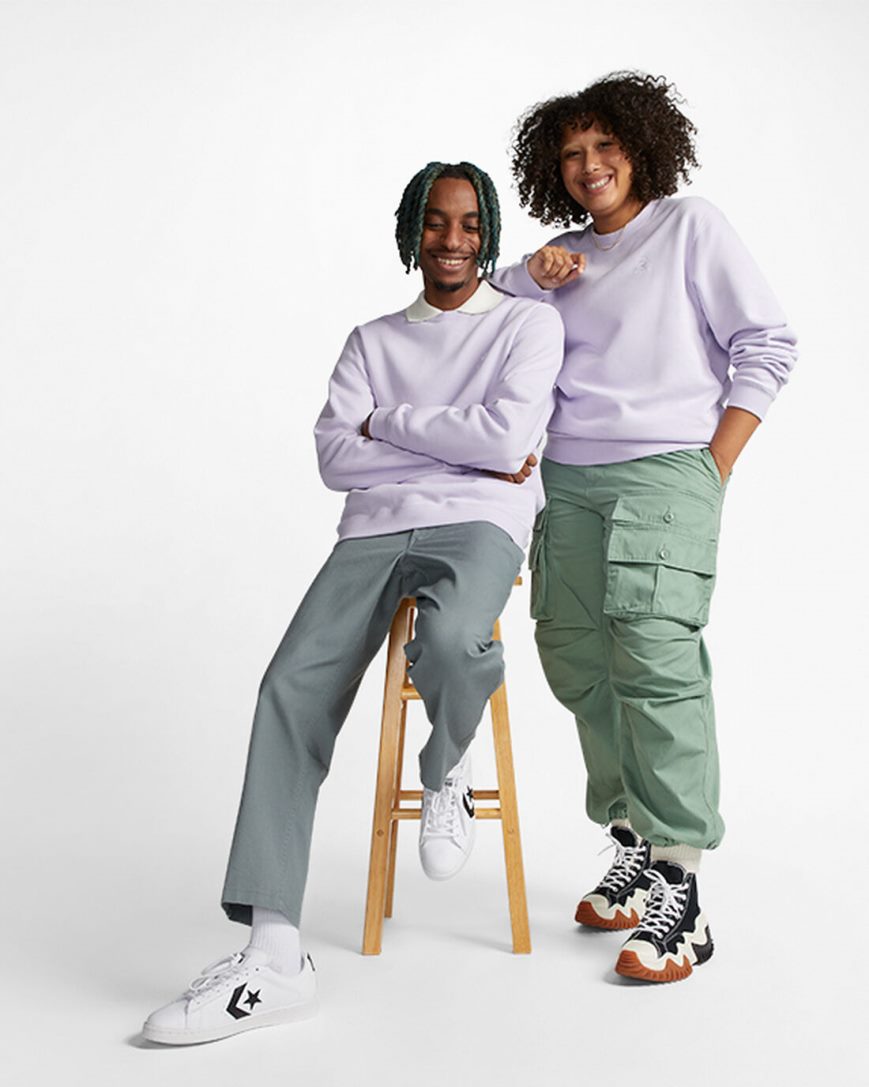 Converse Go-To Embroidered Star Chevron Standard Fit Fleece Crew Gensere Herre Lilla | 256OQVLMB