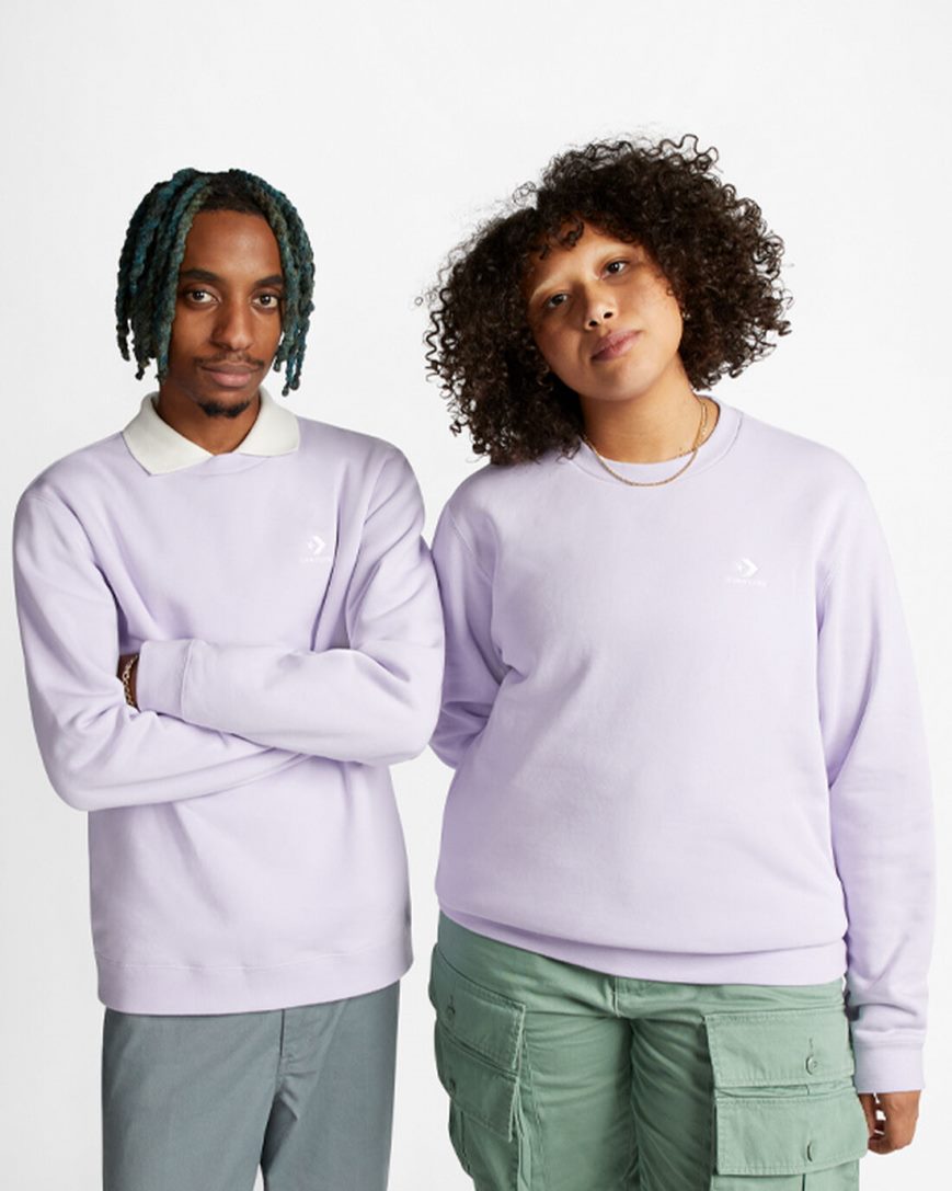 Converse Go-To Embroidered Star Chevron Standard Fit Fleece Crew Gensere Herre Lilla | 256OQVLMB