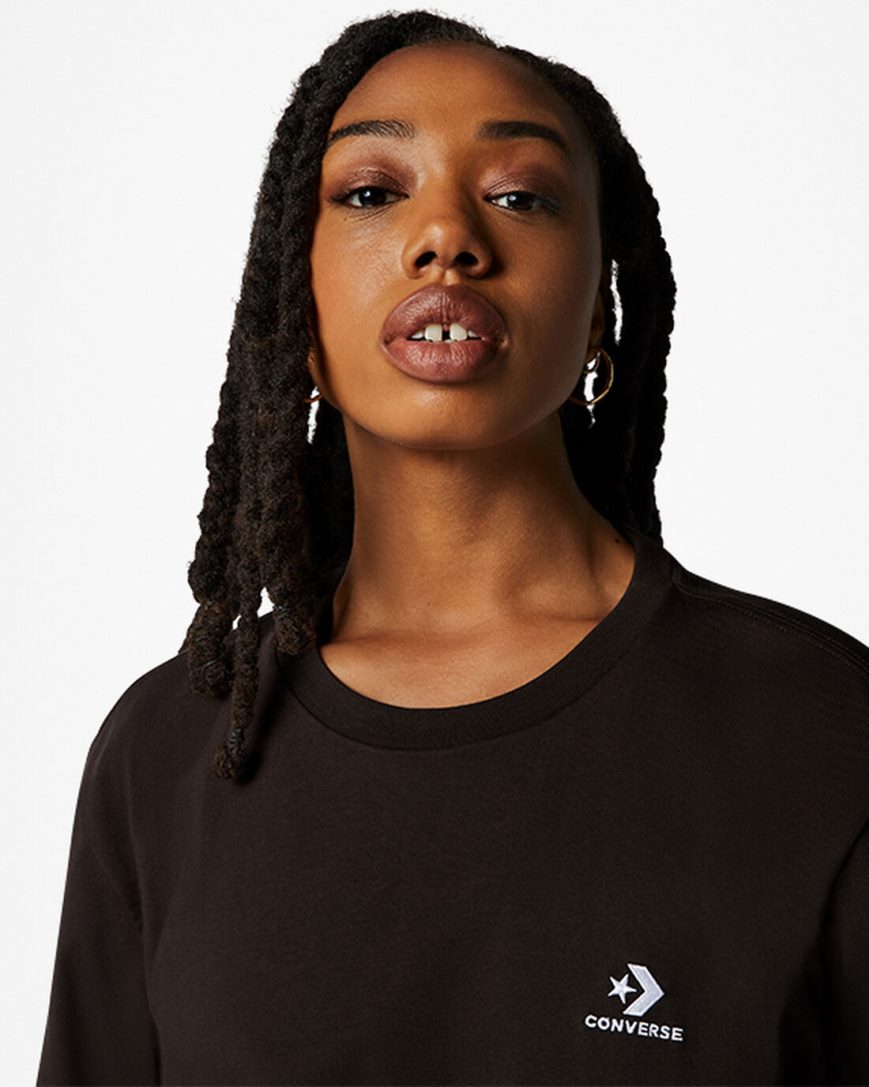 Converse Go-To Embroidered Star Chevron Standard Fit T-Shirts Dame Brune | 361BODMCQ