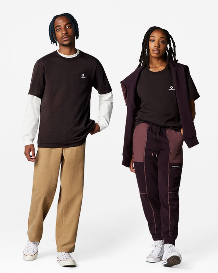 Converse Go-To Embroidered Star Chevron Standard Fit T-Shirts Dame Brune | 361BODMCQ
