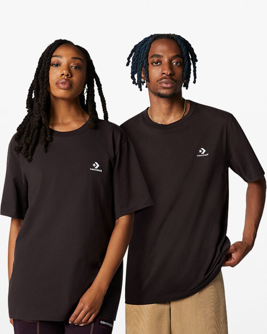 Converse Go-To Embroidered Star Chevron Standard Fit T-Shirts Dame Brune | 361BODMCQ