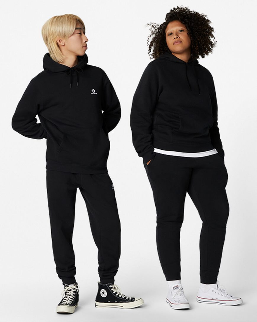 Converse Go-To Embroidered Star Chevron Standard Fit Fleece Hettegensere Herre Svarte | 612FNBWHQ