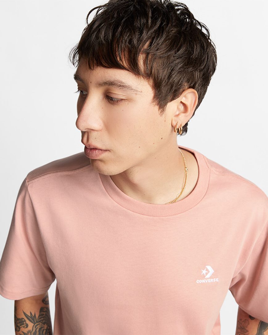 Converse Go-To Embroidered Star Chevron Standard Fit T-Shirts Dame Rosa | 649VYKRPH