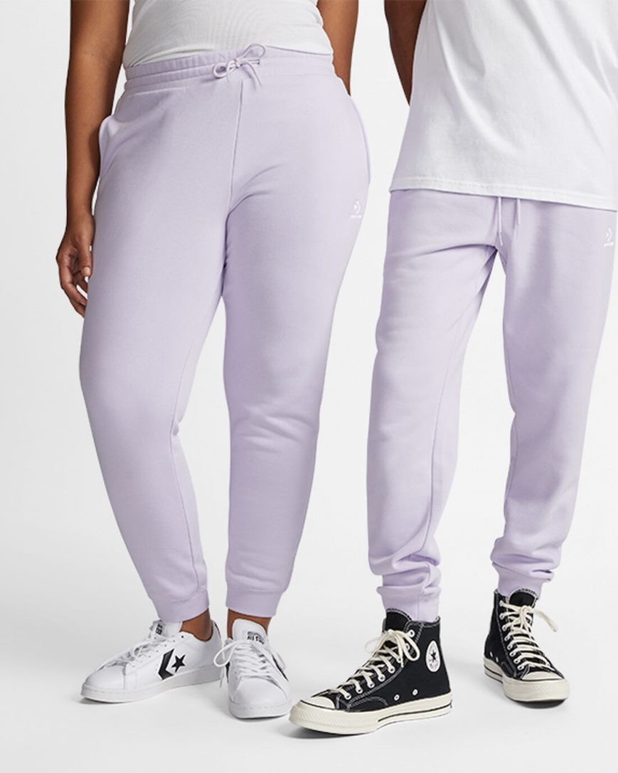 Converse Go-To Embroidered Star Chevron Standard Fit Fleece Joggebukser Herre Lilla | 683JFCBSD