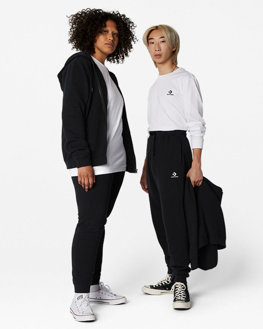 Converse Go-To Embroidered Star Chevron Standard Fit Fleece Joggebukser Dame Svarte | 716EXLJIV