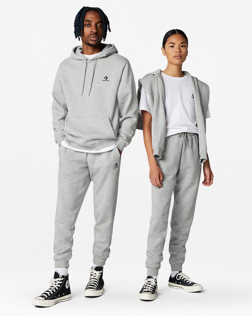 Converse Go-To Embroidered Star Chevron Standard Fit Fleece Joggebukser Herre Grå | 782PEDLKF