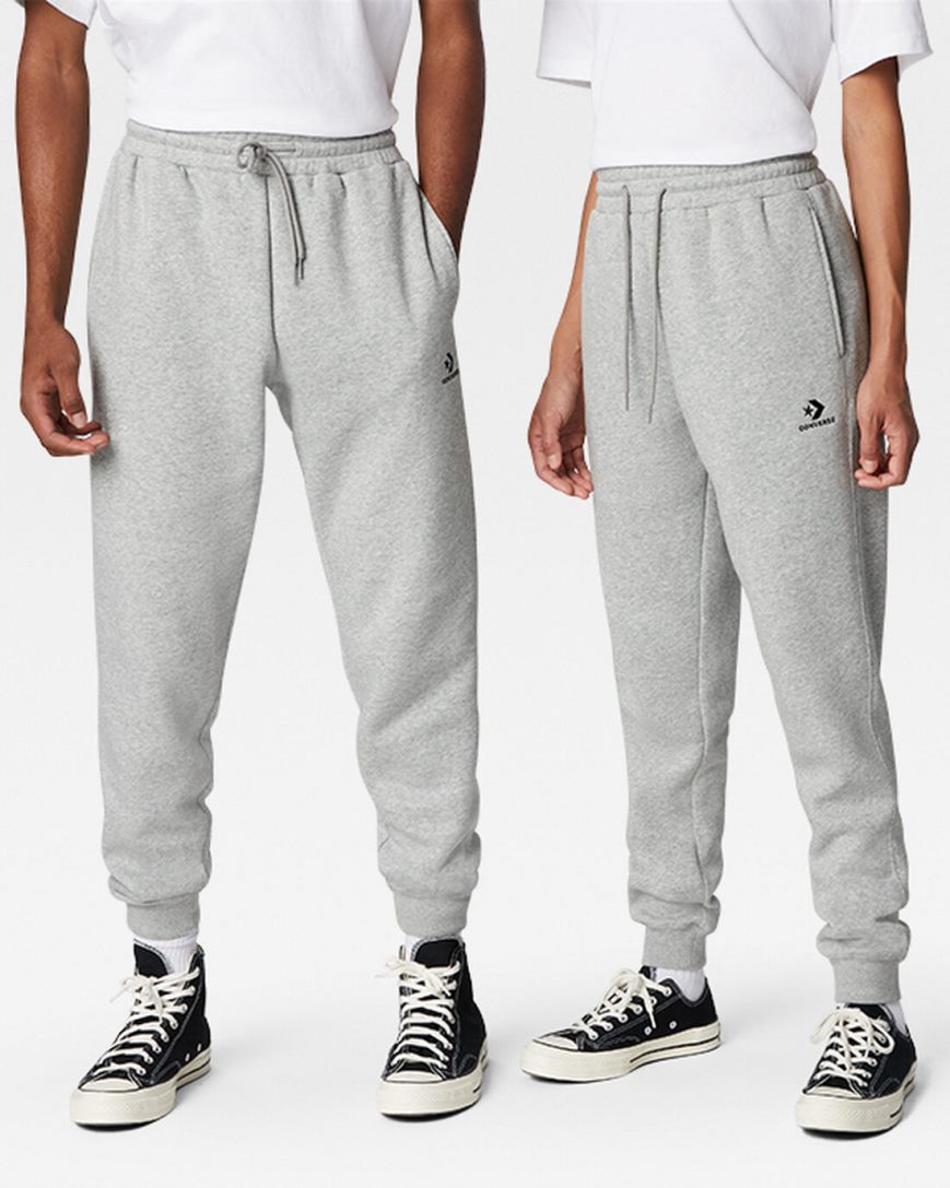Converse Go-To Embroidered Star Chevron Standard Fit Fleece Joggebukser Herre Grå | 782PEDLKF