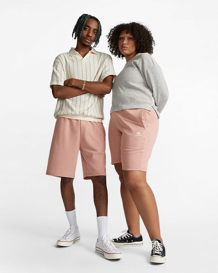 Converse Go-To Embroidered Star Chevron Standard Fit Fleece Shorts Herre Rosa | 904MAQONH
