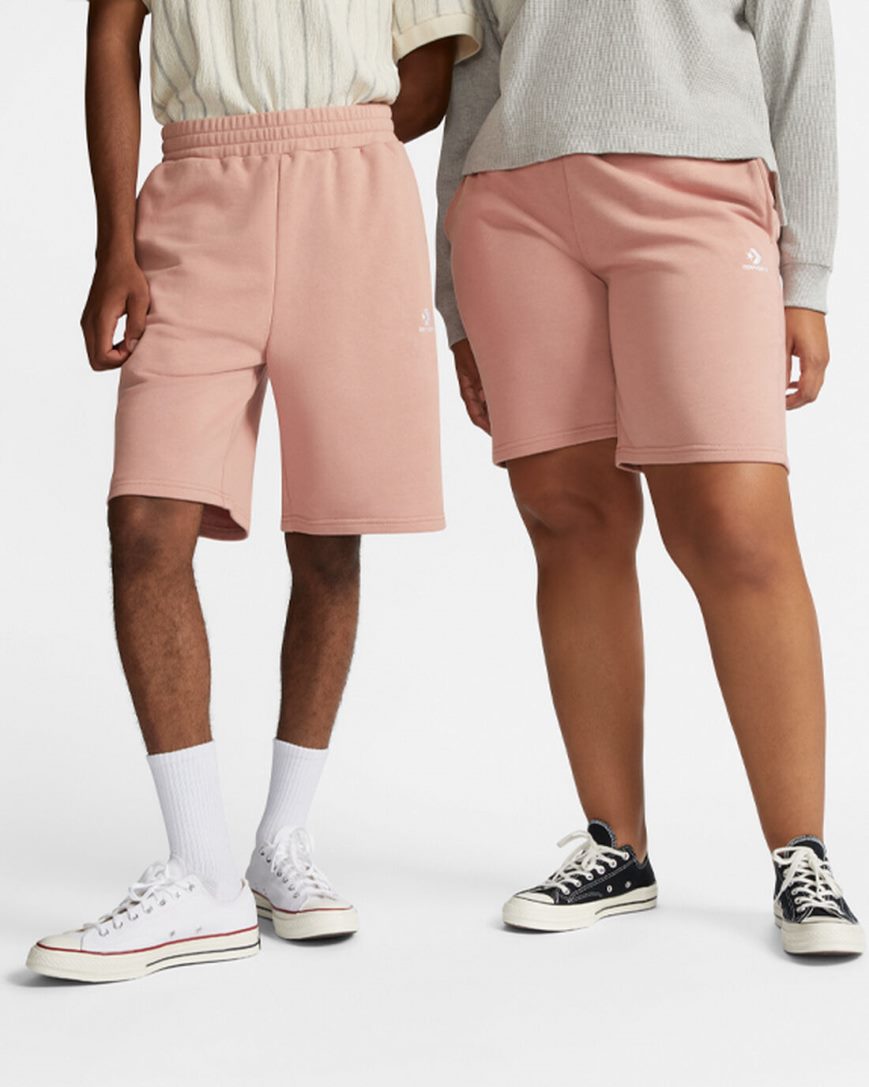 Converse Go-To Embroidered Star Chevron Standard Fit Fleece Shorts Herre Rosa | 904MAQONH