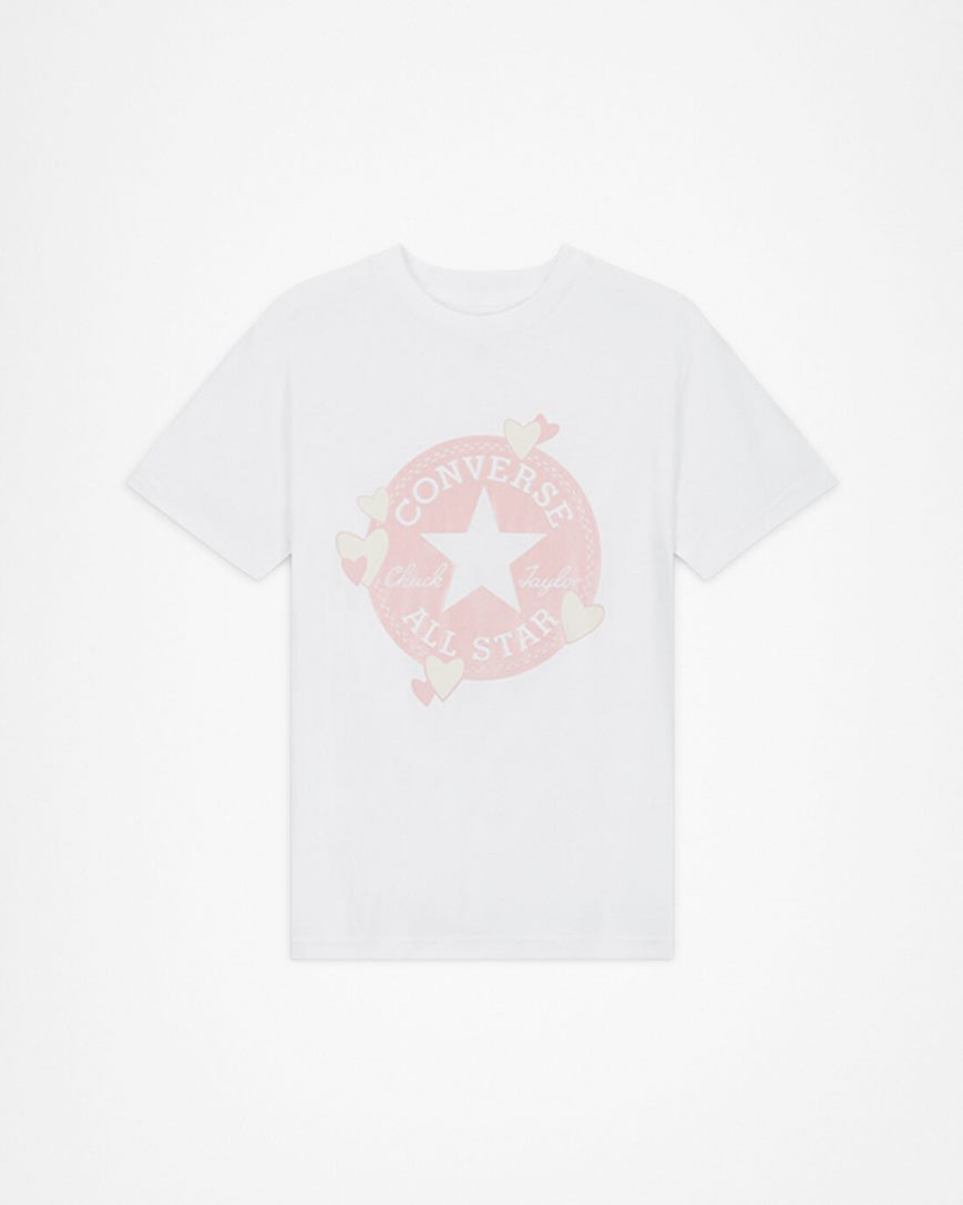 Converse Heart All Star Patch T-Shirts Dame Hvite | 845CUYDVK