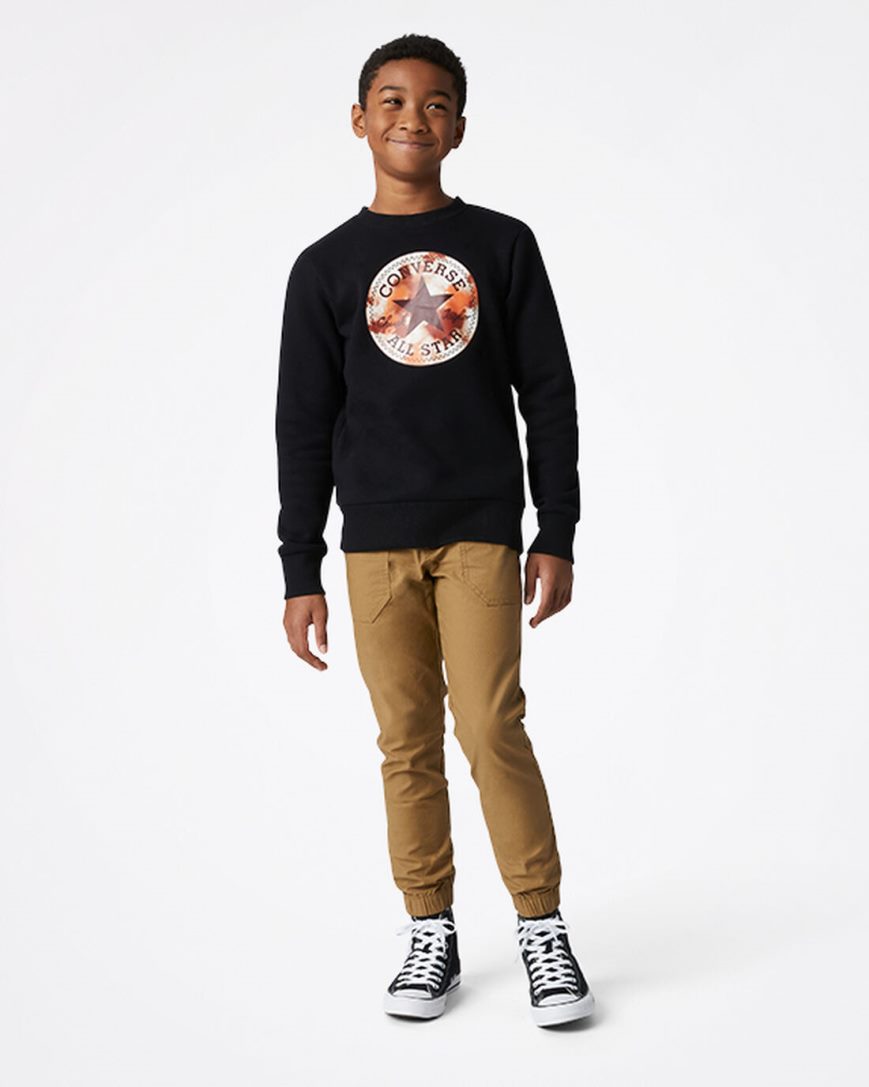 Converse Into The Wild Fleece Crew Gensere Gutt Svarte | 512LBGIHC