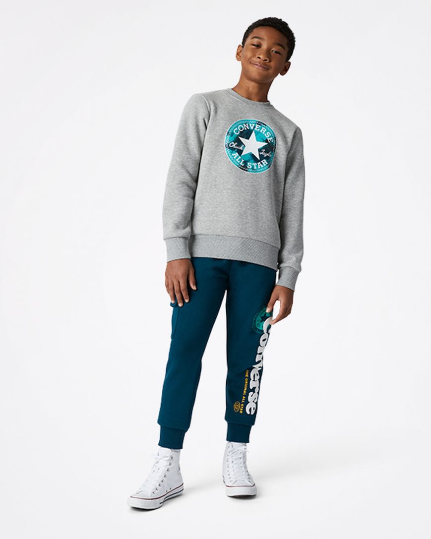 Converse Into The Wild Fleece Crew Gensere Gutt Mørke Grå | 789RGDZCT