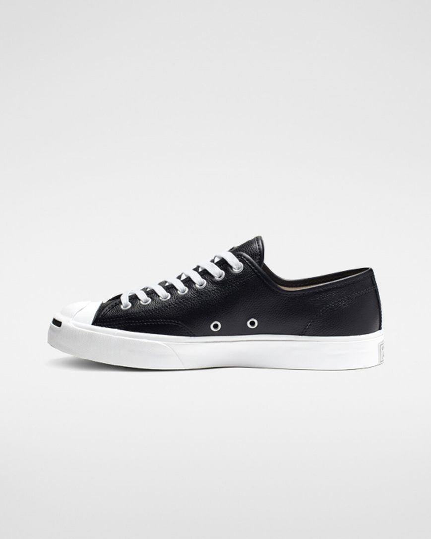 Converse Jack Purcell Lær Lave Sko Dame Svarte Hvite | 812NZASYC