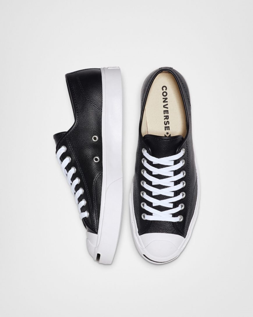 Converse Jack Purcell Lær Lave Sko Dame Svarte Hvite | 812NZASYC