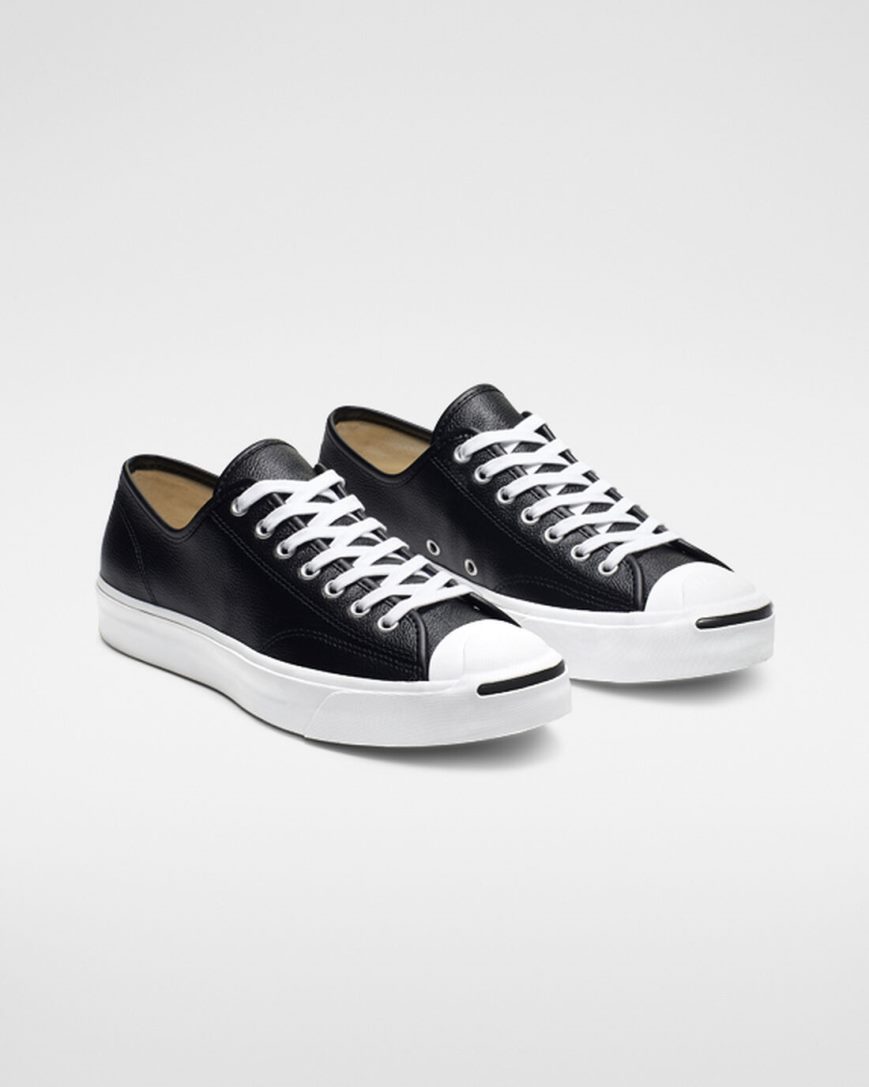 Converse Jack Purcell Lær Lave Sko Dame Svarte Hvite | 812NZASYC