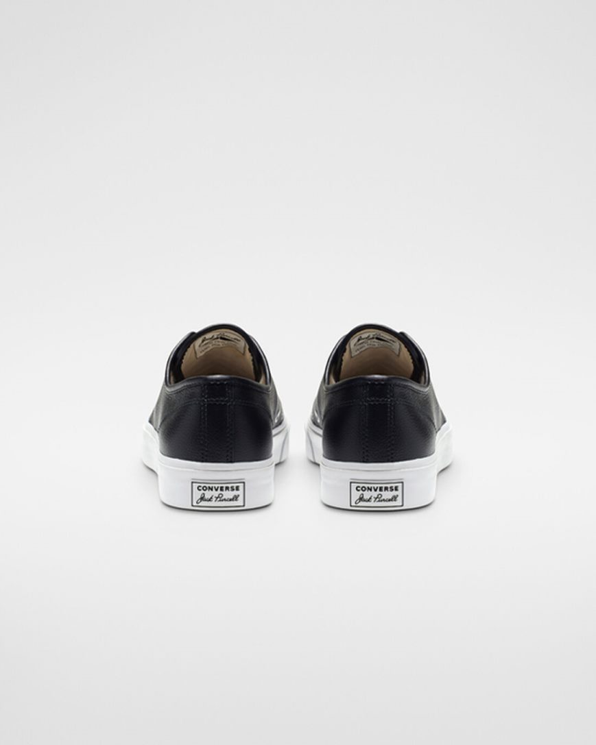 Converse Jack Purcell Lær Lave Sko Dame Svarte Hvite | 812NZASYC
