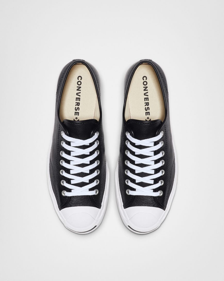 Converse Jack Purcell Lær Lave Sko Dame Svarte Hvite | 812NZASYC