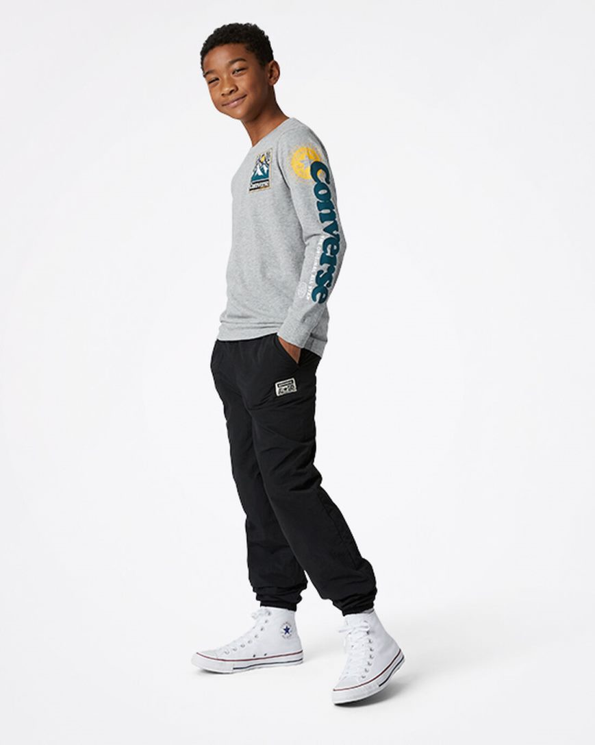 Converse Long Sleeve Sneaker Collage T-Shirts Gutt Mørke Grå | 528PTWQSI