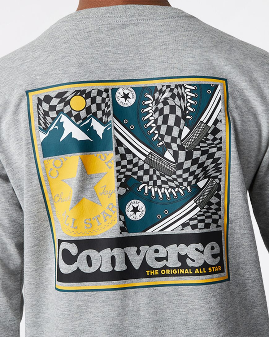 Converse Long Sleeve Sneaker Collage T-Shirts Gutt Mørke Grå | 528PTWQSI