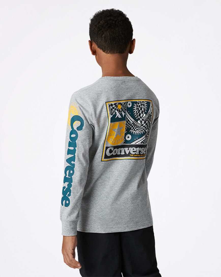 Converse Long Sleeve Sneaker Collage T-Shirts Gutt Mørke Grå | 528PTWQSI
