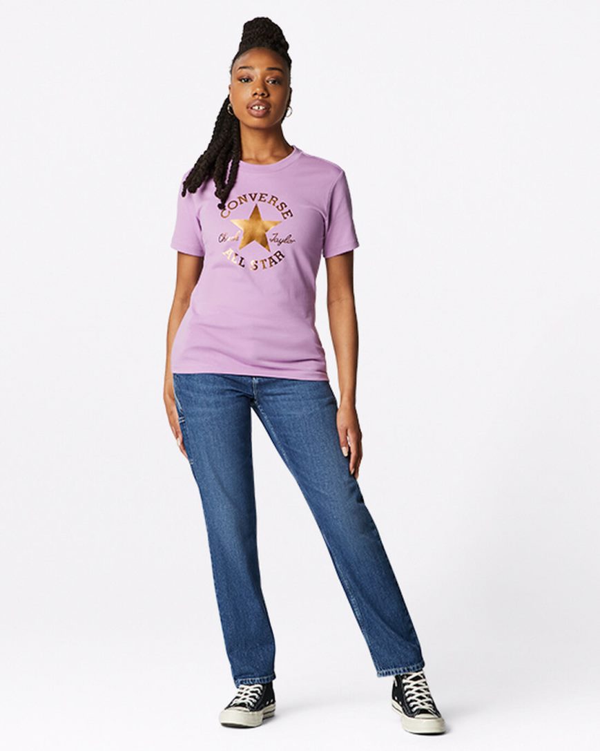 Converse Metallic Chuck Taylor Patch Classic Fit T-Shirts Dame Lilla | 081MIWLFT