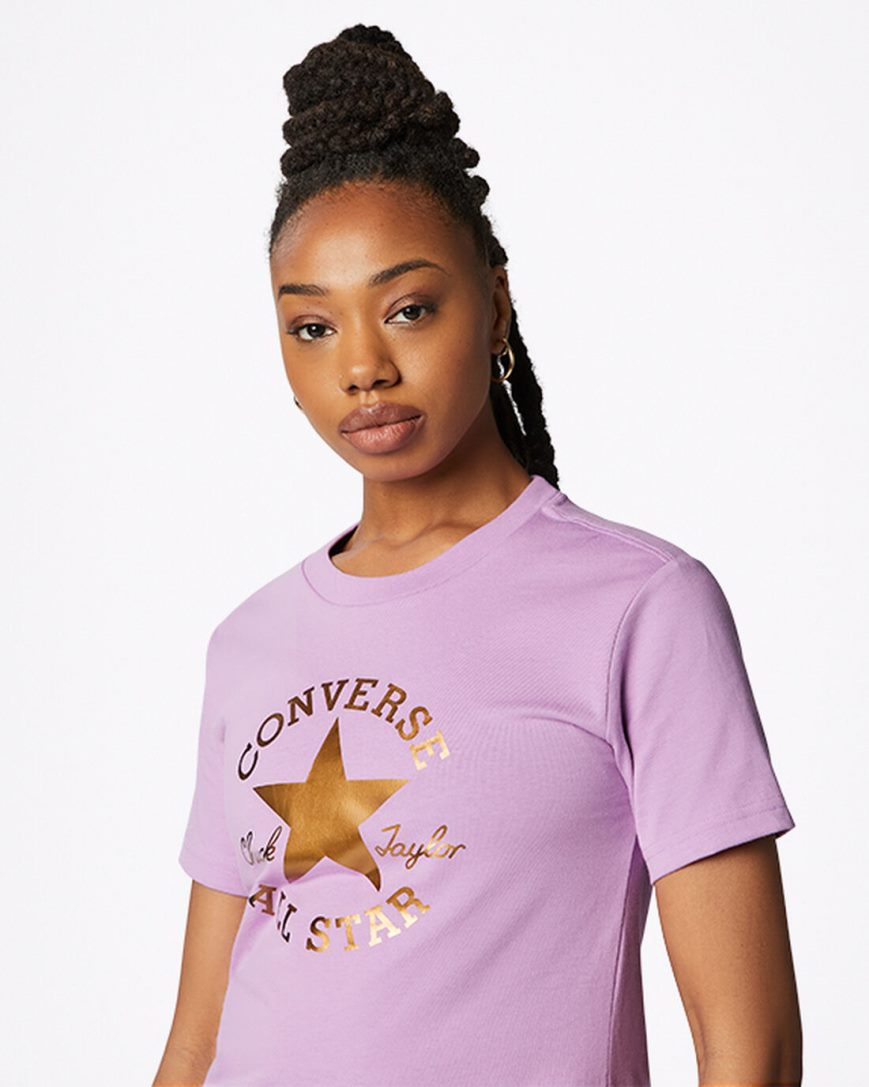 Converse Metallic Chuck Taylor Patch Classic Fit T-Shirts Dame Lilla | 081MIWLFT