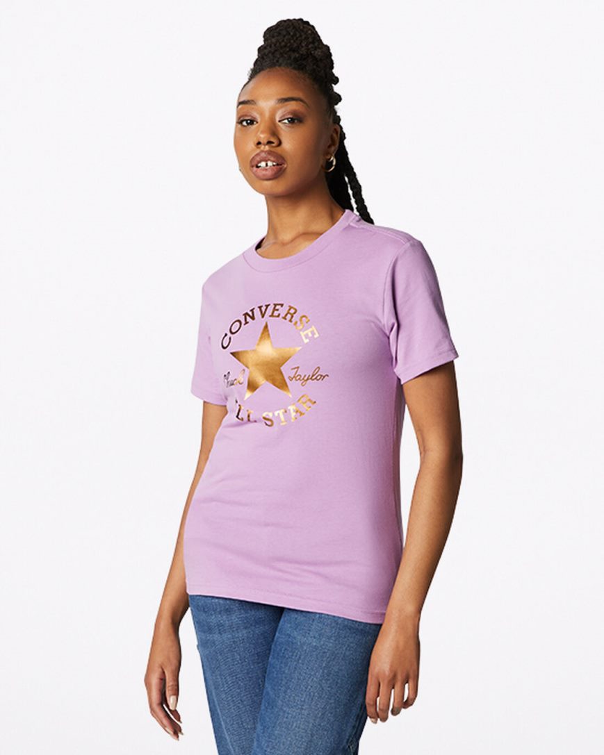Converse Metallic Chuck Taylor Patch Classic Fit T-Shirts Dame Lilla | 081MIWLFT