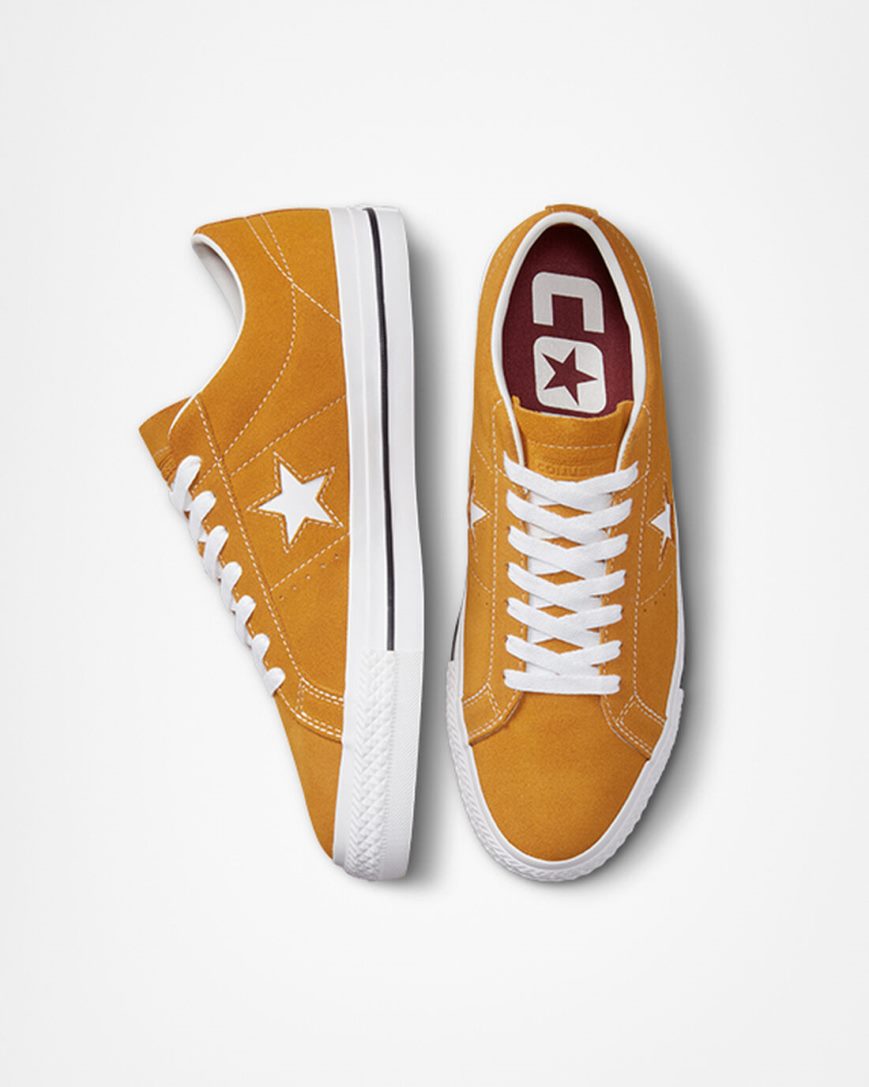 Converse One Star Pro Skatesko Herre Gull Oransje Hvite Svarte | 804WBUFTS