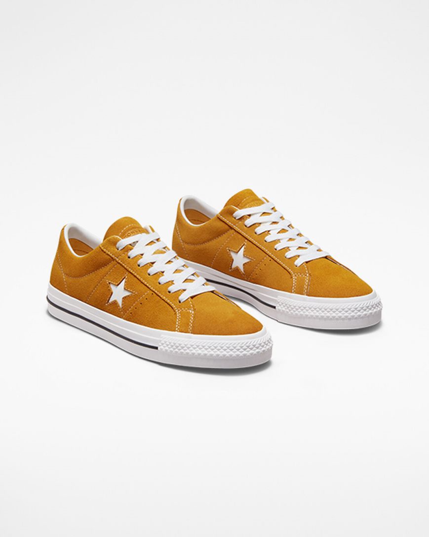 Converse One Star Pro Skatesko Herre Gull Oransje Hvite Svarte | 804WBUFTS