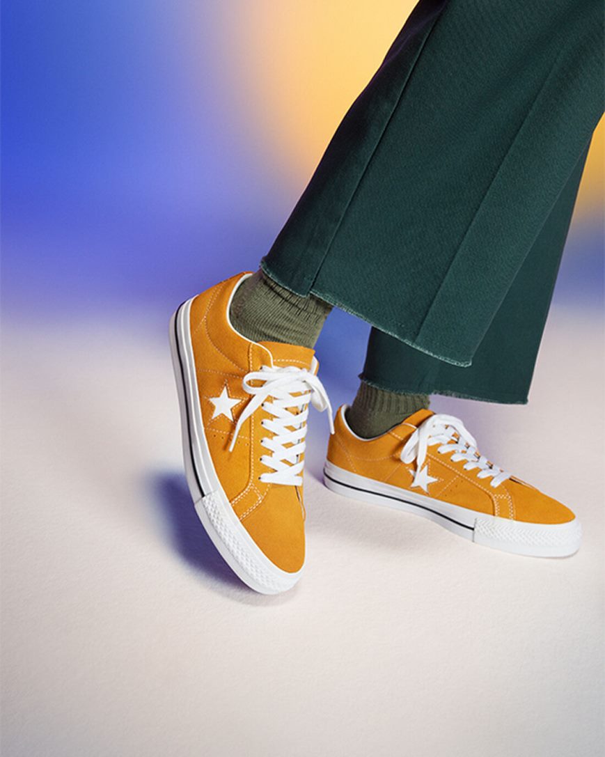 Converse One Star Pro Skatesko Herre Gull Oransje Hvite Svarte | 804WBUFTS