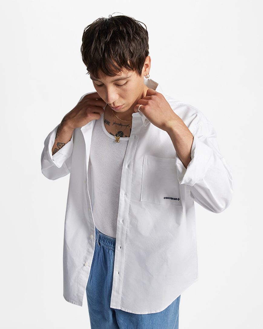 Converse Oxford Button-Up Skjorte Herre Hvite | 894PDNMKH