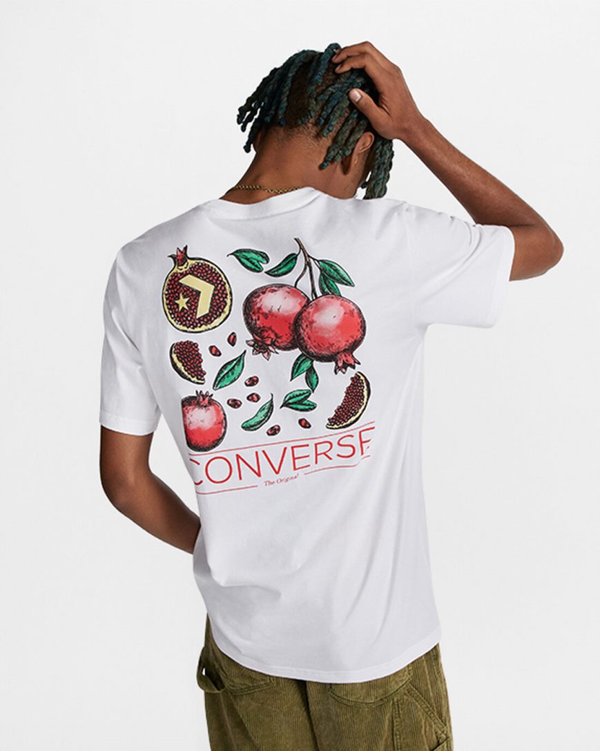 Converse Pomegranate Grafiske T-Shirts Herre Hvite | 974FKQPZL