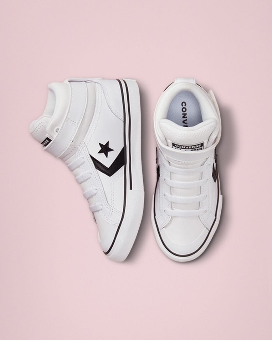 Converse Pro Blaze Reima Lær Høye Sko Gutt Hvite Svarte Hvite | 369NUTXDV