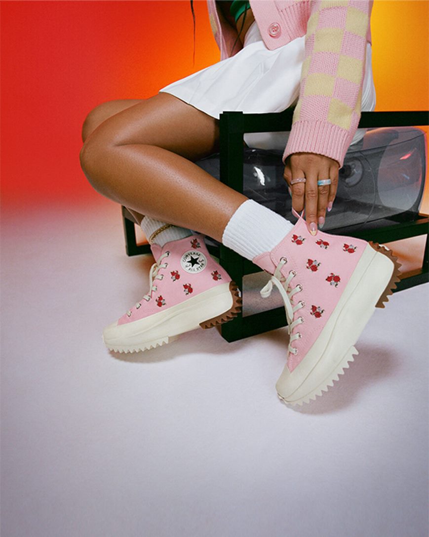 Converse Run Star Hike Embroidered Floral Høye Platform Sko Herre Oransje Rosa Rød | 302UXOMZP
