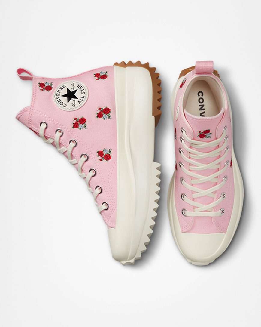 Converse Run Star Hike Embroidered Floral Høye Platform Sko Herre Oransje Rosa Rød | 302UXOMZP