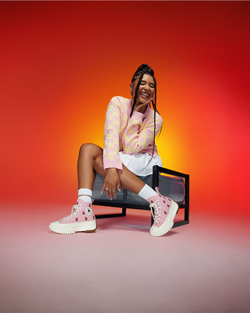 Converse Run Star Hike Embroidered Floral Høye Platform Sko Herre Oransje Rosa Rød | 302UXOMZP
