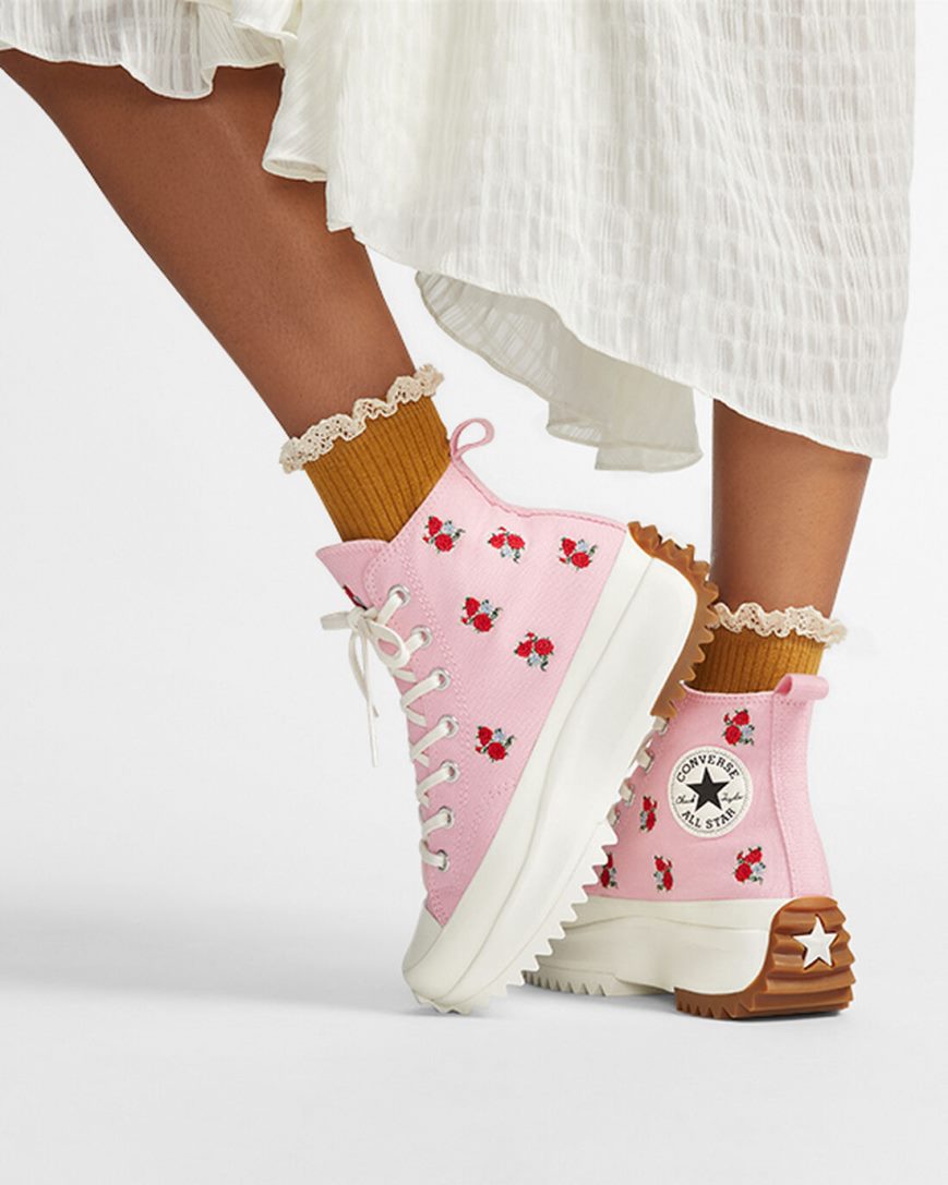 Converse Run Star Hike Embroidered Floral Høye Platform Sko Herre Oransje Rosa Rød | 302UXOMZP