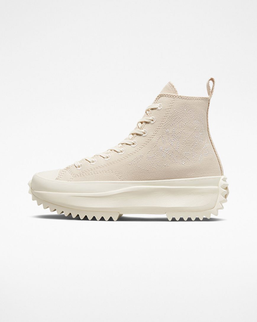 Converse Run Star Hike Embroidered Floral Høye Platform Sko Herre Beige Hvite | 493HGICZX