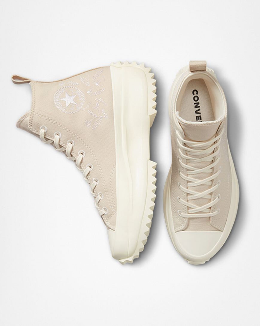 Converse Run Star Hike Embroidered Floral Høye Platform Sko Herre Beige Hvite | 493HGICZX