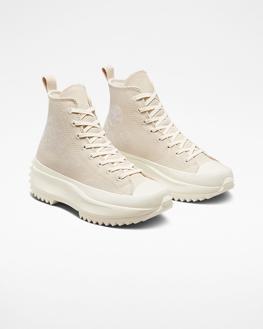 Converse Run Star Hike Embroidered Floral Høye Platform Sko Herre Beige Hvite | 493HGICZX