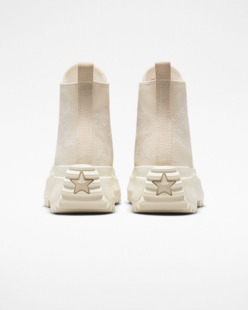 Converse Run Star Hike Embroidered Floral Høye Platform Sko Herre Beige Hvite | 493HGICZX