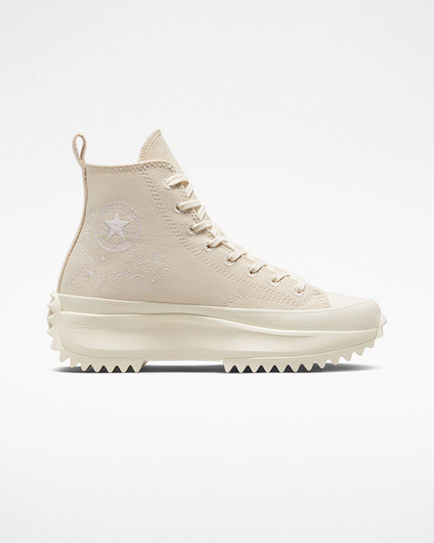 Converse Run Star Hike Embroidered Floral Høye Platform Sko Herre Beige Hvite | 493HGICZX