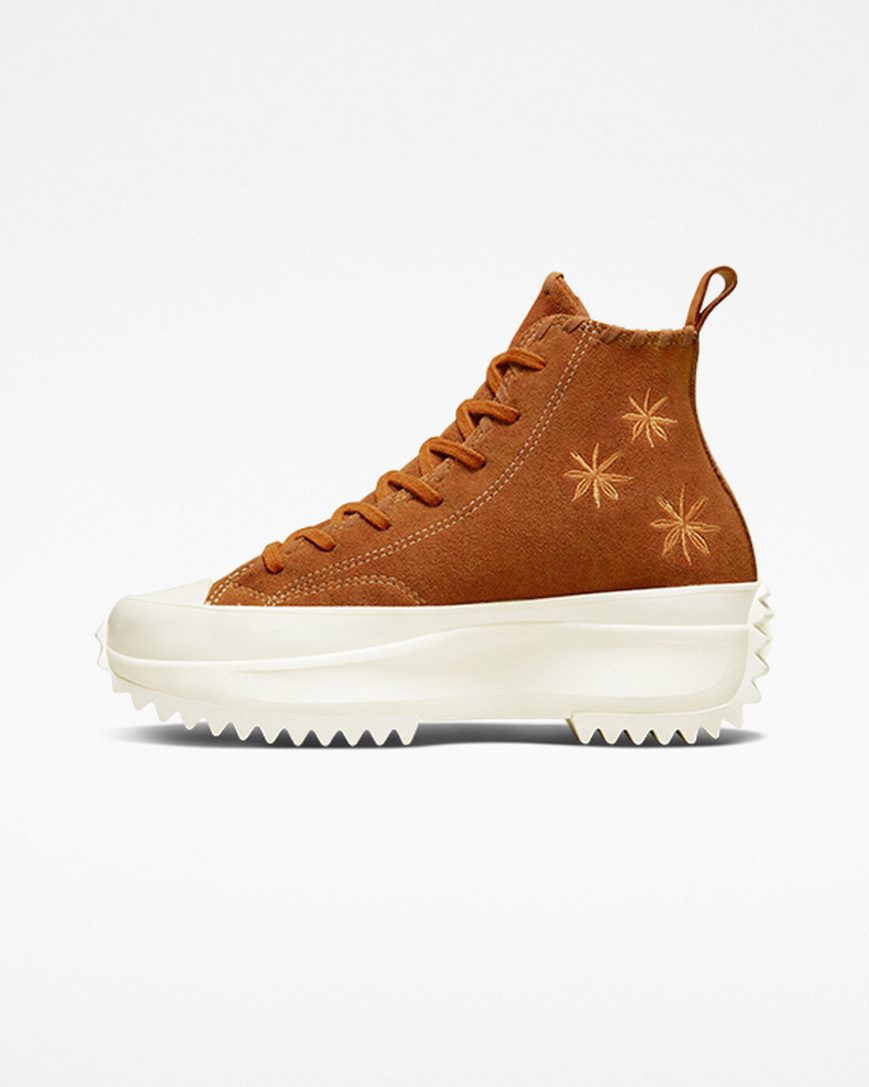 Converse Run Star Hike Embroidered Florals Høye Platform Sko Dame Brune | 618AWXSMB